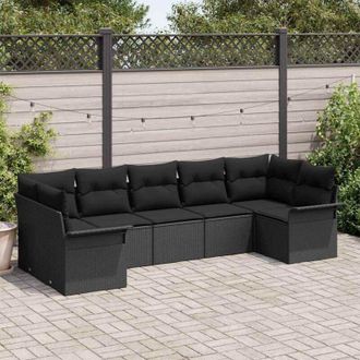 vidaXL Vidaxl - Conjunto De Sof&aacute; De Jard&iacute;n Con Coj&iacute;n 7 Pcs Negro Polirat&aacute;n