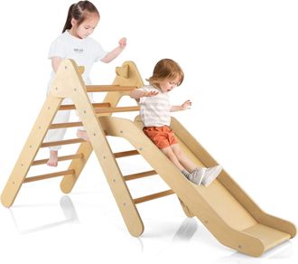 Costway Costway 2 En 1 Juego De Escalada Triangular Con Tobog&aacute;n Ajustable, Escalador Triangular De Madera, Juguete De Escalada Para Interior Y Exterior Para N