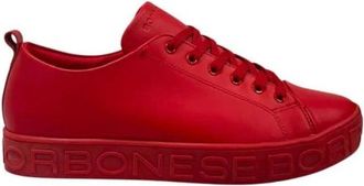 Borbonese Sneakers, male, Red, Size: 9 US Leather High-Top Sneakers with Cushioned Insoles