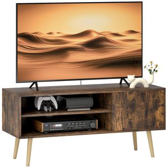 HOMCOM TV Unit Cabinet for TVs up to 55Inches with Cupboard Shelves - Brown | TJ Hughes