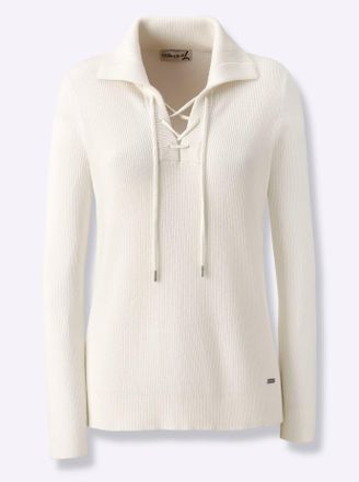 Casual Looks Strickpullover CASUAL LOOKS Pullover, Damen, Gr. 42, beige (ecru), 50% Viskose, 28% Polyester, 22% Polyamid, unifarben, Pullover Strickpullover