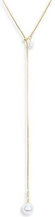 Nordstrom Rack Demi Fine Faux Pearl Lariat Y-Necklace in White- Gold at Nordstrom Rack