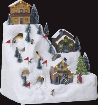 F&eacute;&eacute;ric Lights & Christmas Pueblo Iluminado Pista De Esqu&iacute; Y Chalet 24 Led H.34,5cm Musical - Feeric Lights & Christmas