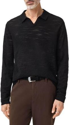 John Varvatos Luciano Long Sleeve Johnny Collar Slub Wool Polo Sweater in Black at Nordstrom Rack, Size Xx-Large