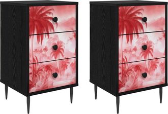 vidaXL Mesa De Noche Aachen 2 Uds. Roble Negro 36 X 33 X 61 Cm Vidaxl