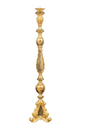 Biscottini International Biscottini - Candelabro De Madera Con Hoja De Oro Antiguo Y Acabado Negro Hecho En Italia