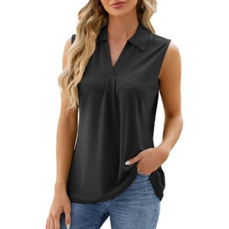 Generic Blouse Shirt Collar White Sleeveless Womens Tops with V Neck Womens Sleeveless Shirt Tank Top Summer Blouse Sleeveless V Neck Top Elegant Collar Top T