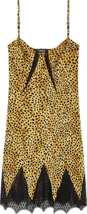 Versace Cheetah allover silk slip dress - Yellow