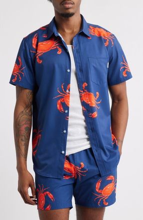 MAVRANS Crab Weekend Short Sleeve Performance Button-Up Shirt in Blue/Red at Nordstrom, Size Xx-Large