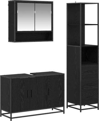 vidaXL Juego De Muebles De Ba&ntilde;o 3 Pcs Roble Negro Madera De Ingenier&iacute;a Vidaxl