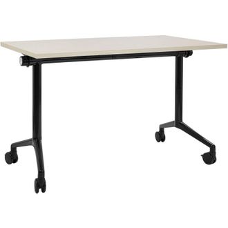 Beliani Scrivania rettangolare pieghevole con rotelle portatile con struttura in metallo marrone chiaro e nero 120 x 60 cm Cavi
