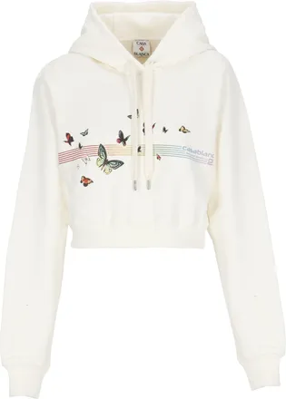 Casablanca Ivory Butterfly Print Crop Hoodie