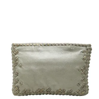 Bottega Veneta Gray Leather Clutch Bag (Pre-Owned)