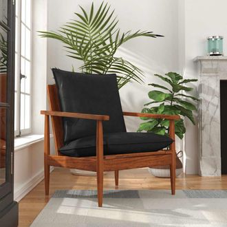 vidaXL Sill&oacute;n Madera Maciza Acacia Y Cuero Aut&eacute;ntico Negro Vidaxl