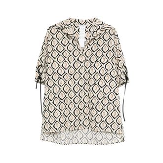 Max Mara Blouses, female, Multicolor, Size: L Geometric Pattern Tie-Detail Short Sleeve Blouse