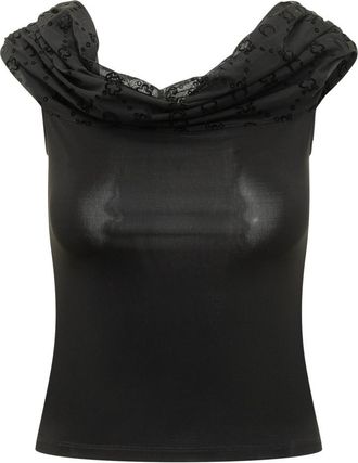 Marine Serre Black Textured Off Shoulder Top