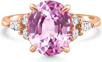 Pompeii3 5Ct TW Oval Pink Sapphire & Diamong Ring 14k Rose Gold Lab Grown Size: 7
