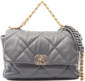 Chanel 2021 19 diamond-quilting chain-strap shoulder bag - Grey