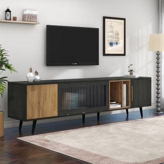 OEM Mueble De Tv Elegante, 200 X 40 X 55,5 Cm, Madera Oscura, Gris Y Vetas De Madera, Adecuado Para Un Televisor De 90 Pulgadas, Mueble De Sal&oacute;n