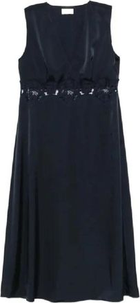P.A.R.O.S.H. Lace V-neck Midi Jurk - Dames - Casual kleedjes - Blauw - M - Kleedjes