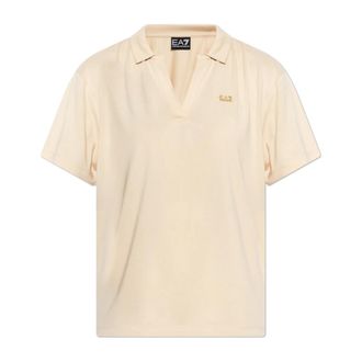 Emporio Armani Polo Shirts, female, Beige, Size: XL Polo Shirt with Logo-Shaped Appliqu&eacute;