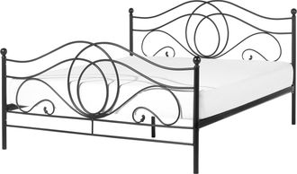 Beliani Cama De Metal Negra Estructura Somier De Listones 140 X 200 Cm Cabecero Rom&aacute;ntico Cl&aacute;sico Boho Lyra