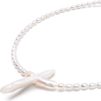 Nialaya Pearl Cross Choker Necklace in White at Nordstrom