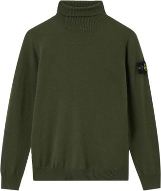 Stone Island Coltrui Wollen Trui met Logopatch - Heren - Coltruien - Groen - M - Wol - Truien & Vesten