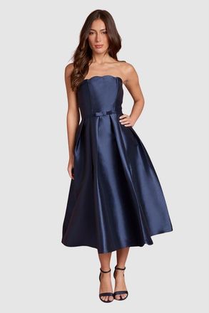 Coast Scalloped Strapless Midi Dress in Navy at Nordstrom, Size 14