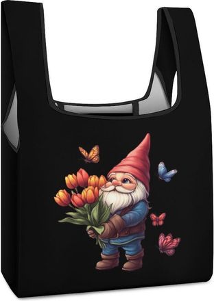 Generic Gnome Flower Butterfly Shopping Bag Reusable Grocery Tote Bag Foldable Handbag for Travel Picnic