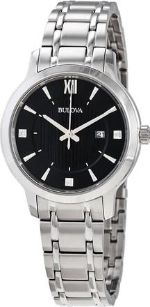 Bulova Classic Quartz Crystal Black Dial Ladies Watch 96P185