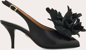 Ferragamo Women Flower embellished slingback Black Size 10.5