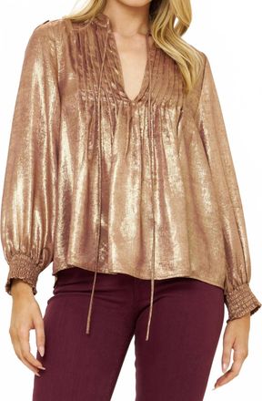 Oliphant V-Neck Pintuck Blouse In Cairo Gold