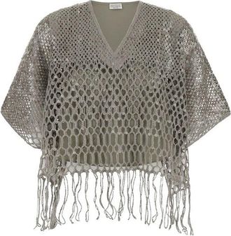 Brunello Cucinelli Light Grey Linen Sweater, Size X-Small