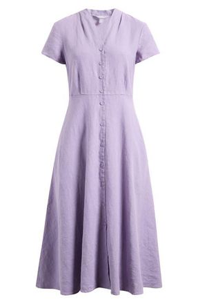 Seasalt Cornwall Carved Wood Linen Midi Dress in Bellflower at Nordstrom, Size 18 Us