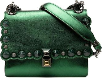 Fendi Pre-owned Shoulder Bags, female, Green, Size: ONE SIZE Pre-owned Studded Leather Shoulder Bag