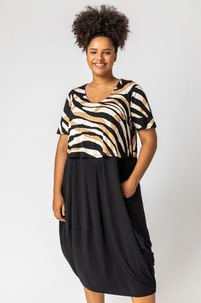 Roman Tiger Print Contrast Print Jersey Dress