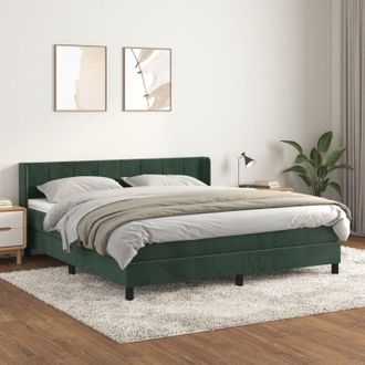 vidaXL Cama Box Spring Con Colch&oacute;n Terciopelo Verde Oscuro 160x200 Cm Vidaxl