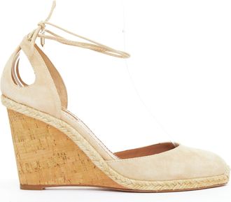 Aquazzura Karlie nude suede jute cork wedge pumps EU39