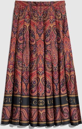Gucci Printed Silk Twill Skirt, Black