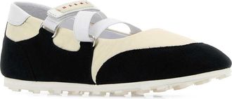 Marni Womens Two-Tone Suede And Fabric Ballet Flat Multicolor