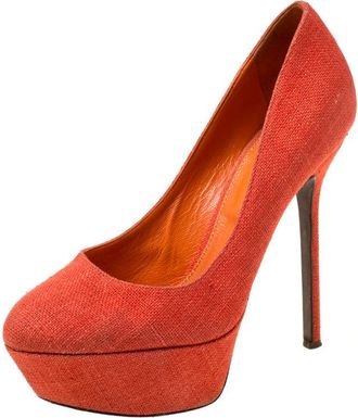 Sergio Rossi Orange Canvas Platform Pumps