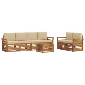 vidaXL Conjunto De Sof&aacute;s De Exterior Con Coj&iacute;n 7 Pcs Natural Y Beige Vidaxl