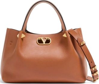 Valentino Garavani Tassen, Dames, Bruin, ONE Size, Leer, Vlogo Leren Tote Bag