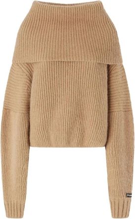 Pinko Geribbelde Gebreide Coltrui - Dames - Coltruien - Beige - M - Truien & Vesten