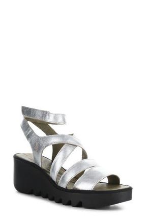 FLY London Bafy Ankle Strap Platform Wedge Sandal in 000 Silver Idra at Nordstrom Rack, Size 9-9.5Us / 40Eu