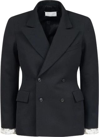 Maison Margiela Zwarte double-breasted jas met peak-revers - Heren - Blazers - Zwart - 2XS - Leer - Jassen