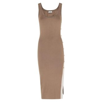 Elisabetta Franchi Gebreide Jurk met Glanzende Viscose Banden - Dames - Casual kleedjes - Beige - M - Kleedjes