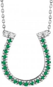 Allurez Emerald & Diamond Horseshoe Pendant Necklace 14k White Gold (0.25ct)
