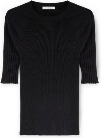 Motivi Truien & Vesten, Dames, Zwart, S, Nylon, Top met korte mouwen van geribbelde tricot